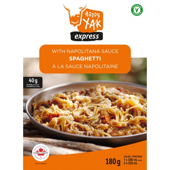 Spaghetti with Napolitana Sauce. Freeze dried food from Happy Yak express.