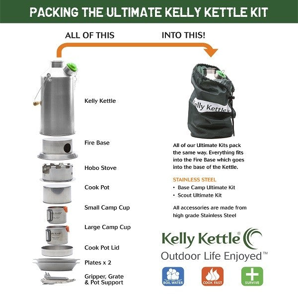Kelly Kettle Camp Kit- Stainless Steel (Complete KIT)