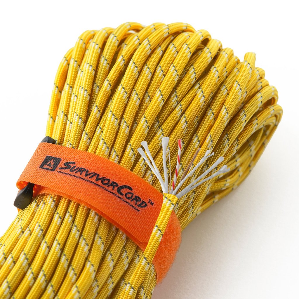 TITAN SurvivorCord (REFLECTIVE YELLOW) | 100 Feet | Patented Military Type III 550
