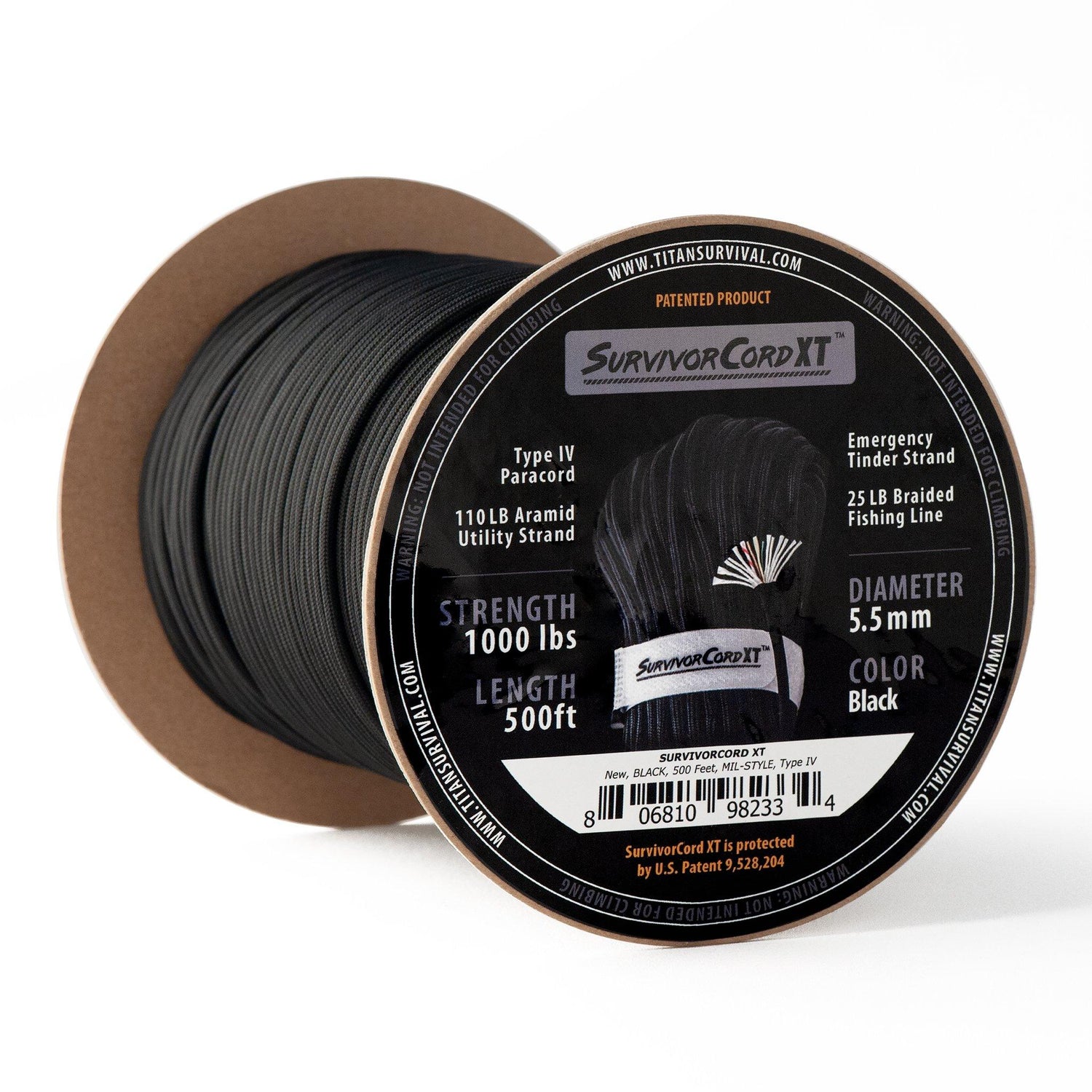 Titan SurvivorCord XT 500 FOOT SPOOL (Kevlar + Survivorcord) - Black