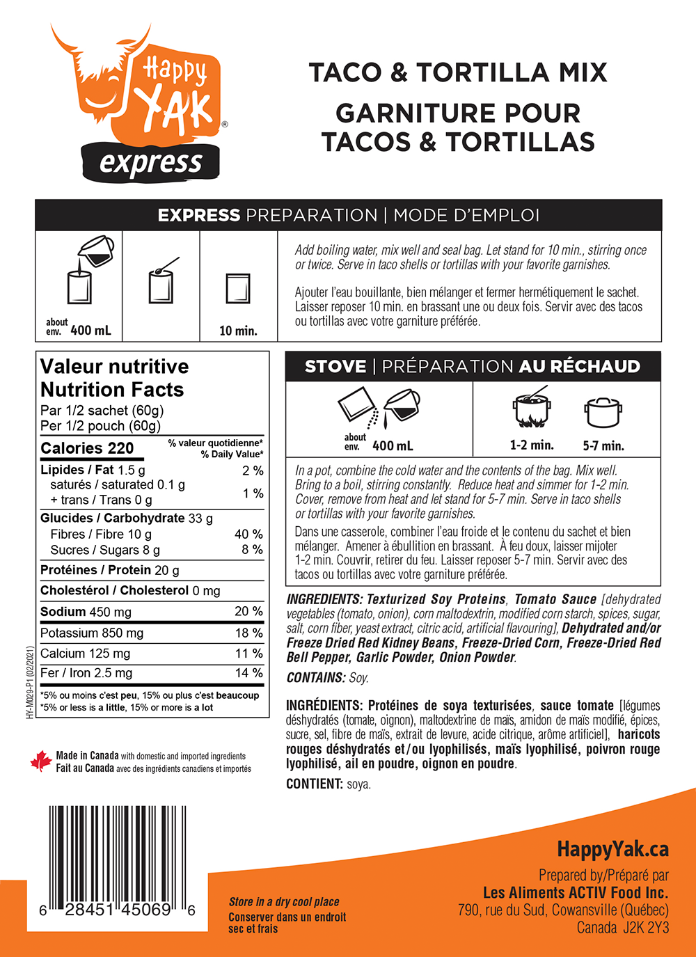 Freeze Dried Taco & Tortilla Mix (V)